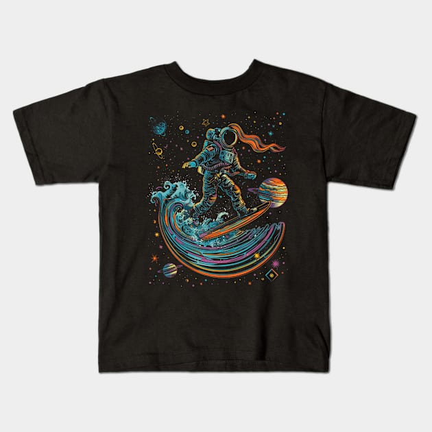 Astronaut Surfing | Sci-Fi Space | Cool Trippy Astronaut Kids T-Shirt by We Anomaly